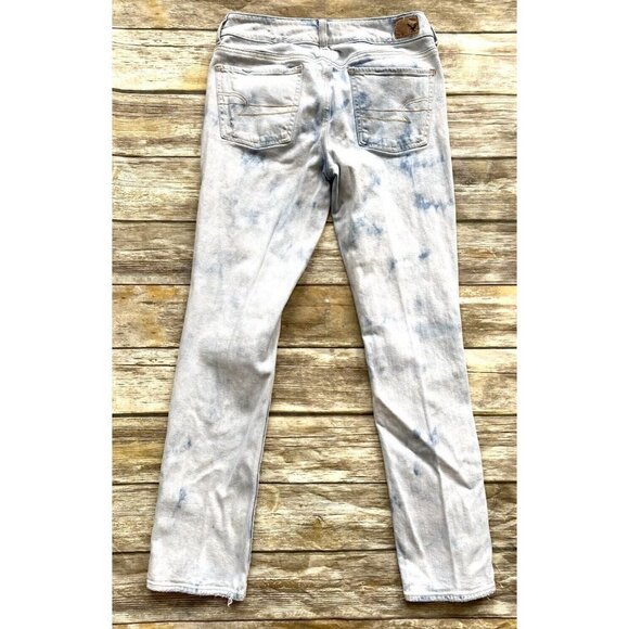 American Eagle Womens Blue Jean Tie Dye Distressed Straight Stretch Jeans Size 6 - Picture 2 of 7